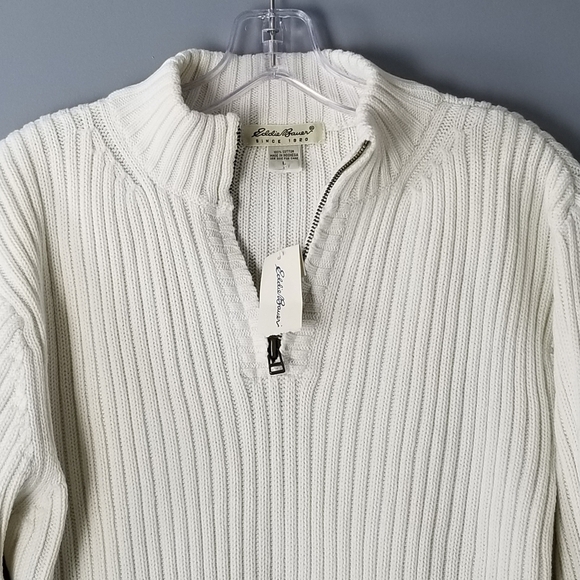 Eddie Bauer Womens Ribbed Mock Neck 1/4 Zip Sweater Size Large Ivory Cotton NWT - Picture 7 of 8